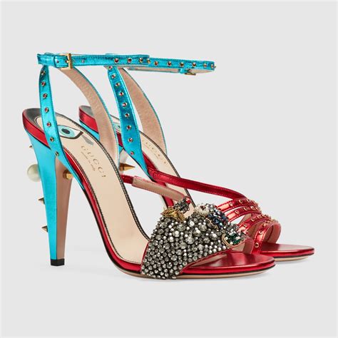 gucci crawford metallic leather sandal|gucci metallic leather sandals.